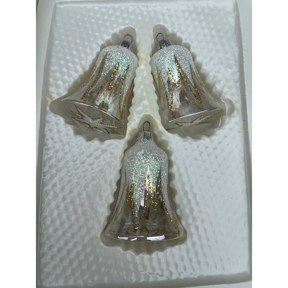 Christmas Classics Vintage Glass Hand Decorated European Gold Opal White NEW NWT - Picture 2 of 6